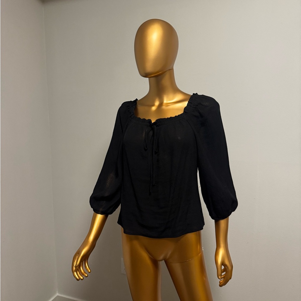 All in Favor Black Blouse with Puff Sleeves